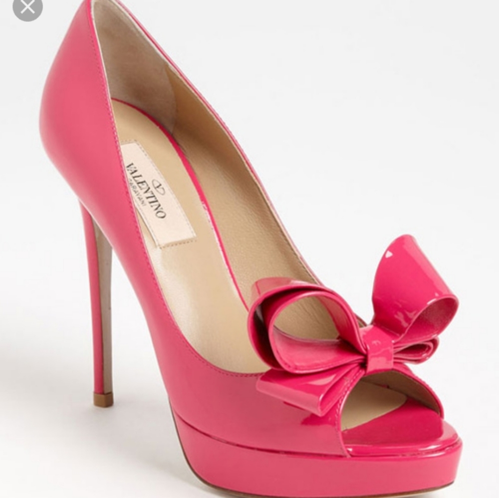 Valentino bow platform pump patent leather 37 pink